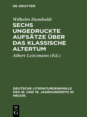 cover image of Sechs ungedruckte Aufsätze über das klassische Altertum